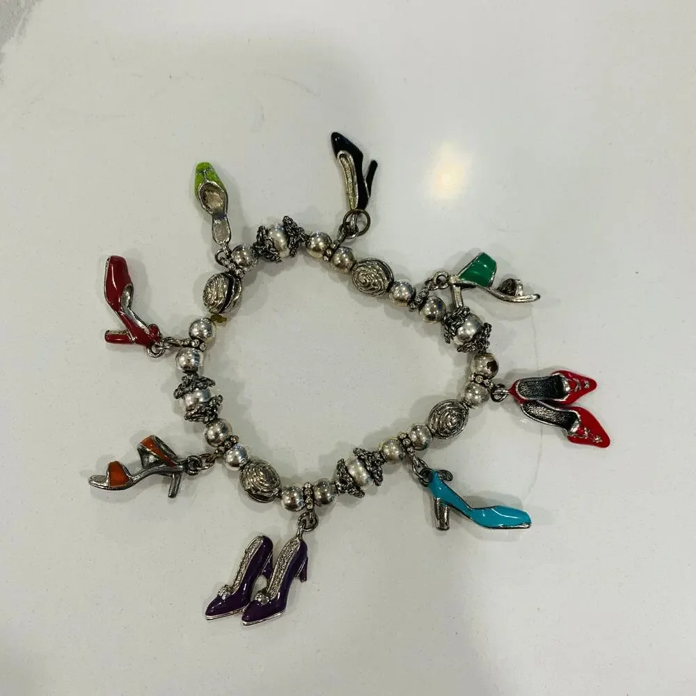 Silver Stretch Charm Bracelet Shoes Enameled